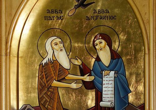 Der heilige Paulus und der heilige Antonius (Koptische Ikone) 